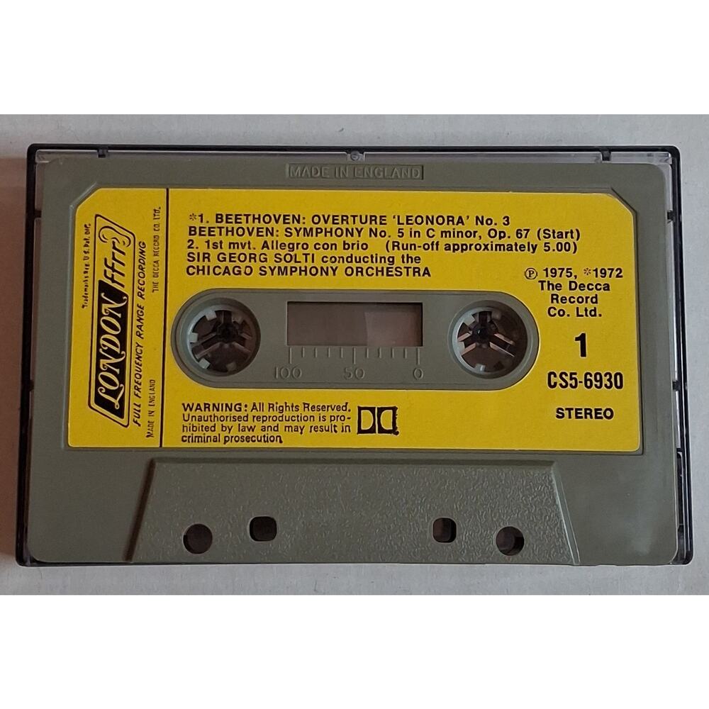 Sir Georg Solti Beethoven Symphony No. 5 Leonore Overture Cassette 1975 Vintage